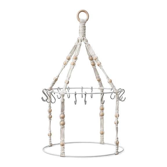 Aemutady 2-Tier Herb Drying Hanging Rack with 15 Hooks, 21.65*11.81 Inch Bohemian Handcrafted Woven Flower Drying Rack