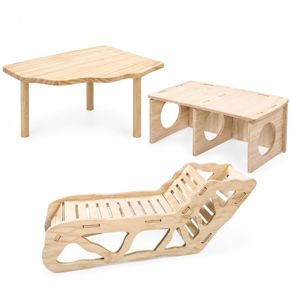 Aemutady 3-Piece Wooden Hamster Platform, Hideout & Climbing Tunnel Set