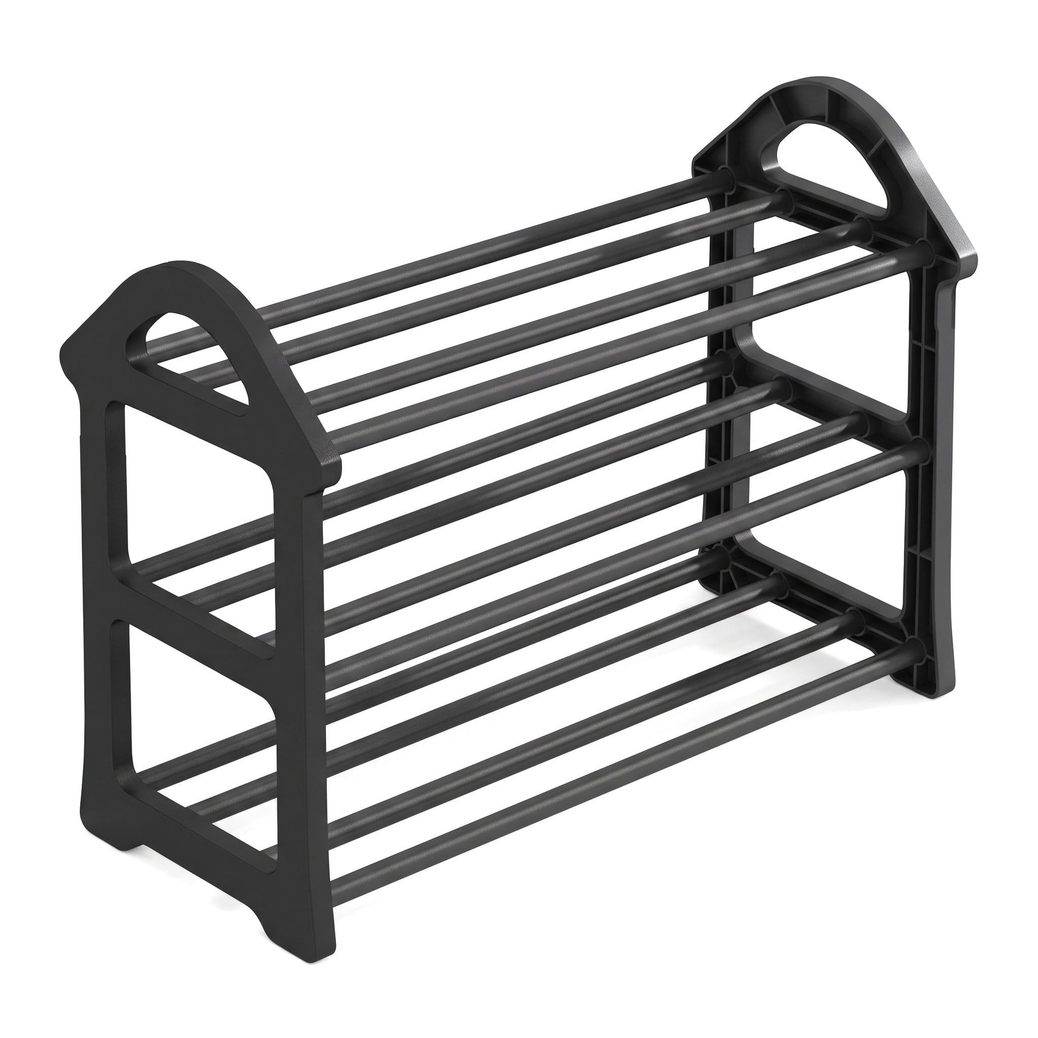 Shoe Rack Stee Aemutady 3-Tier Shoe Rack, Black Plastic Sides, Steel Tubes, 18.1 in ...