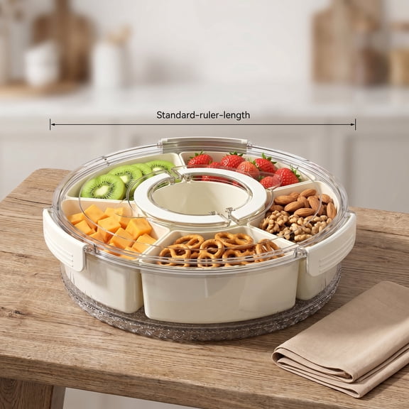 Aemutady 6-Compartment Lazy Susan Organizer with Lid, Rotating Snack Tray for Fruit, Veggies and Charcuterie, 10.4 x 10.4 x 2.8 in