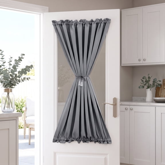 Aemutady Blackout French Door Curtain Rod Pocket Thermal Insulated Privacy Door Window Curtain, Gray, 24''x 40'', 1 Panel