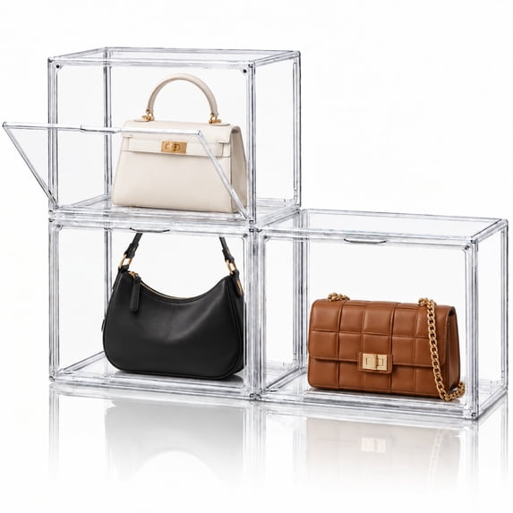 Bookcase Handbag Storage Aemutady Clear Handbag Storage Organizer, Stackable Purse Organizer Box ...