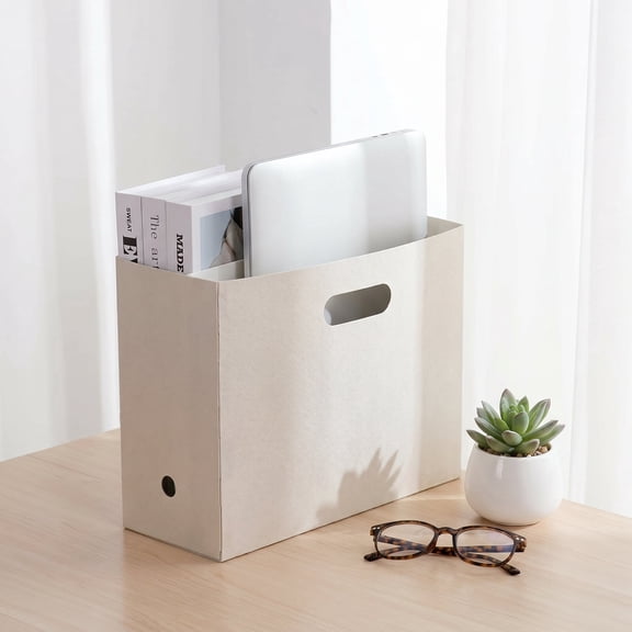 Aemutady Magazine Holder Floor Standing Foldable Storage Basket, Beige Document File Organizer Bin for Office & Home Living Room