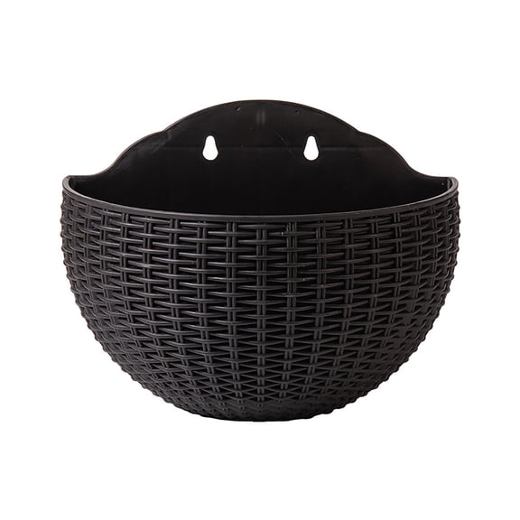 Aemutady Wall and Railing Hanging Planters , Plastic Pots, Indoor and Outdoor Half Round Plant Holders for Fence, Balcony or Rails Black