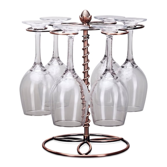 Aemutady Wine Glass Holder Countertop Stemware Rack with 6 Hooks, 9.84*9.84*11.41 Inch