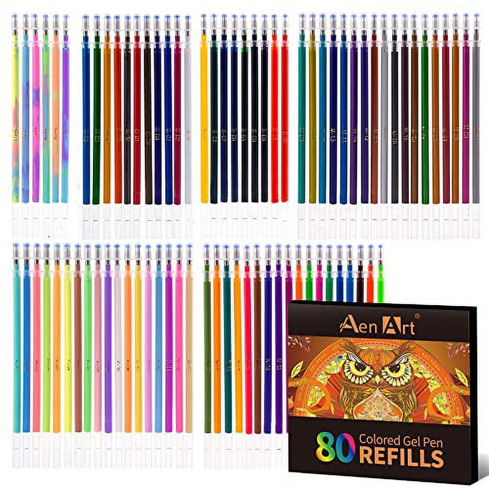 Aen Art Gel Pens Refills for Adult Coloring Books, 80 Unique Colors, 40