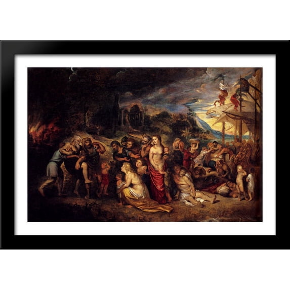 Aeneas And His Family Departing From Troy 40x28 Large Black Wood Framed Print Art by Peter Paul Rubens
