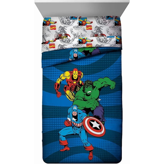 Aengers Good Guys Twin/Full Comforter - Super Soft Kids Reersible Bedding feres Iron Man, ulk, Captain America, and Spiderman - Fade Resistant Polyester (Official Product)
