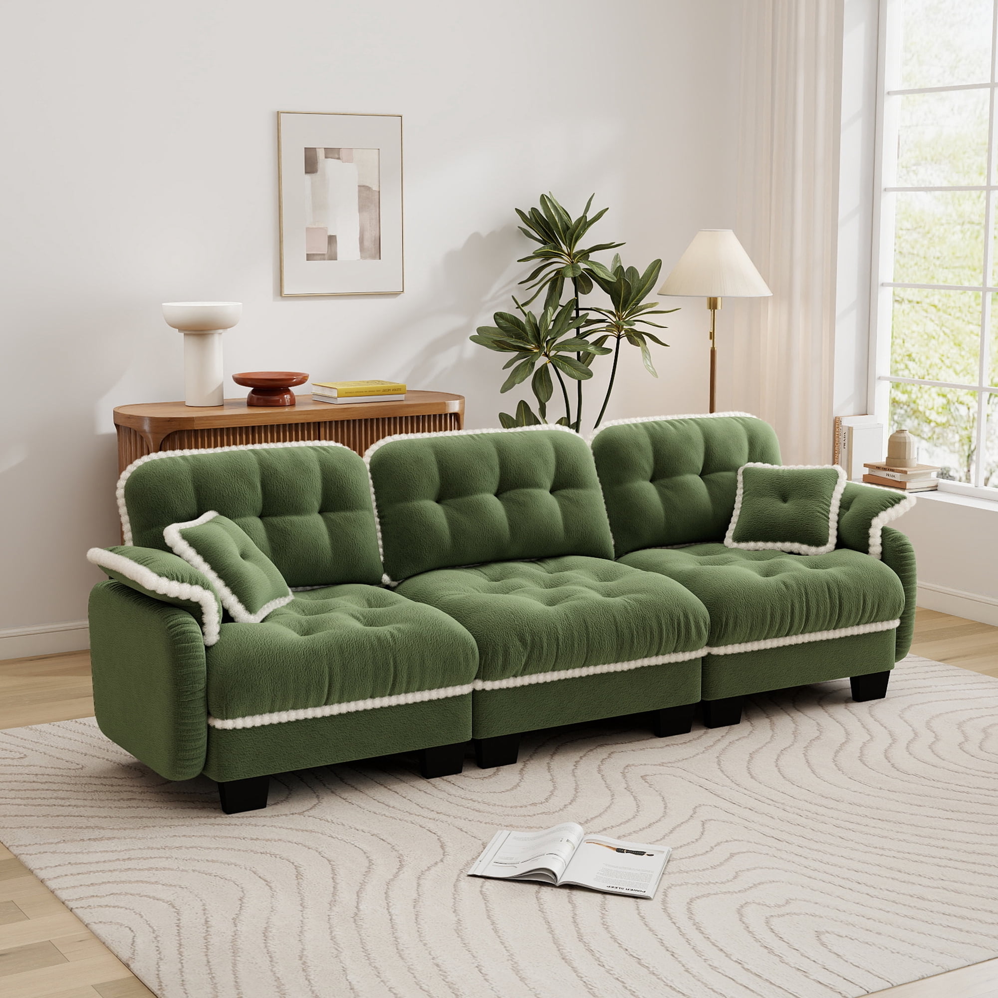 Aenkyo 100" Chenille Modular Sectional Sofa, 3-Seater with 23.8" Deep Seats, Green