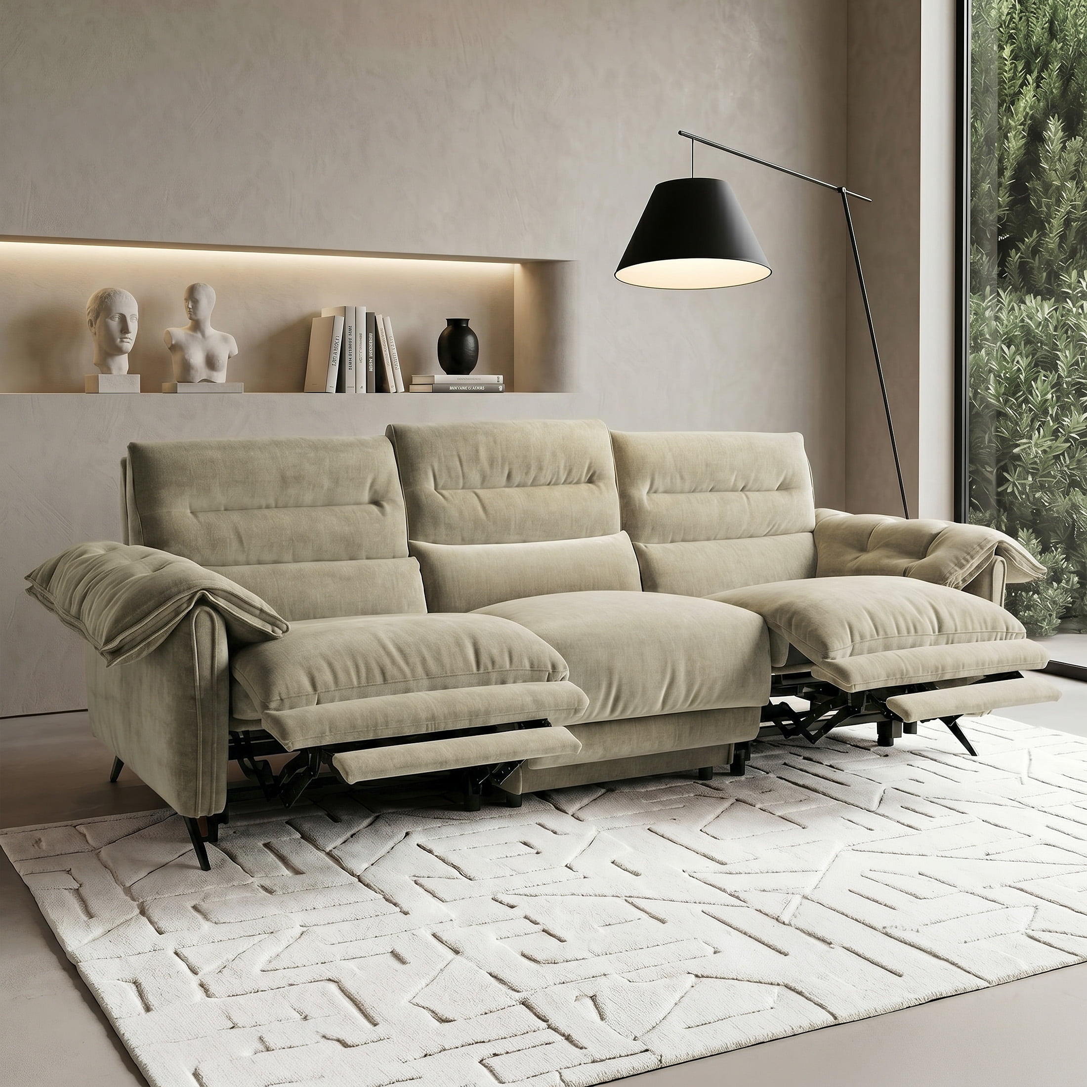 Aenkyo 108" Oversized 3-Seater Power Reclining Sofa with USB Ports and Footrest, Taupe