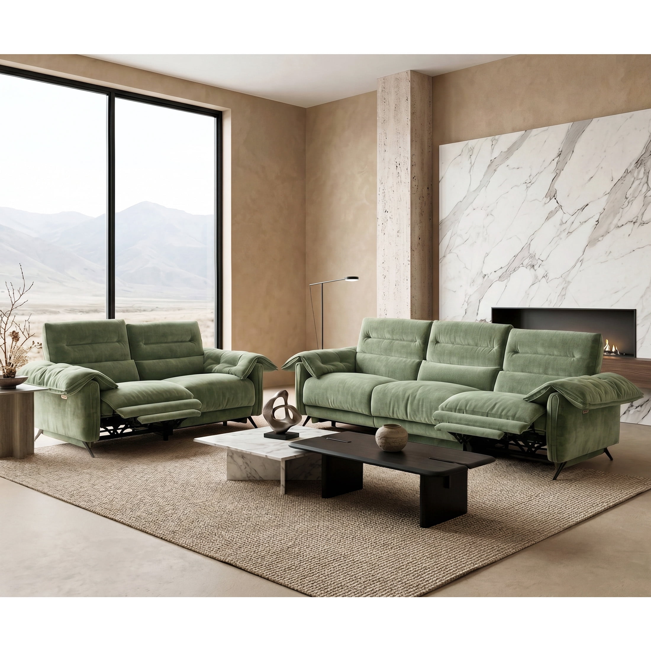 Aenkyo 2-Piece Power Reclining Sofa Set with USB Ports, Loveseat and Sofa, Green