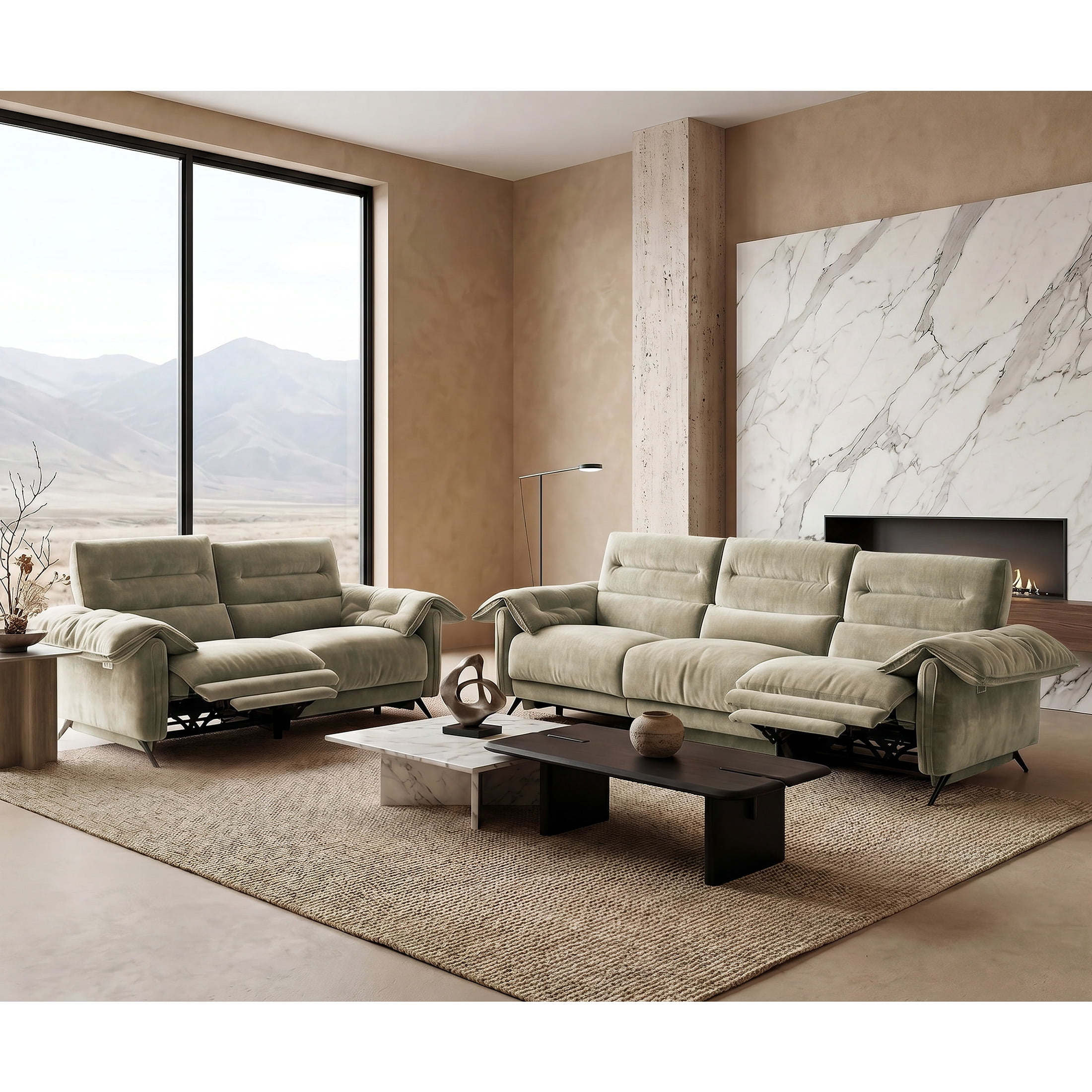 Aenkyo 2-Piece Power Reclining Sofa Set with USB Ports, Loveseat and Sofa, Taupe