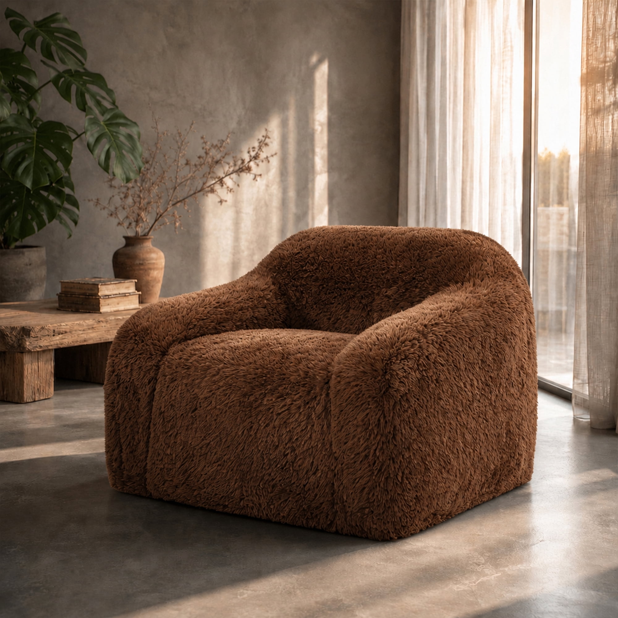 Aenkyo 40.6 Inch Faux Fur Single Sofa Chair, Comfy Lounge Chair in a Box, Orange