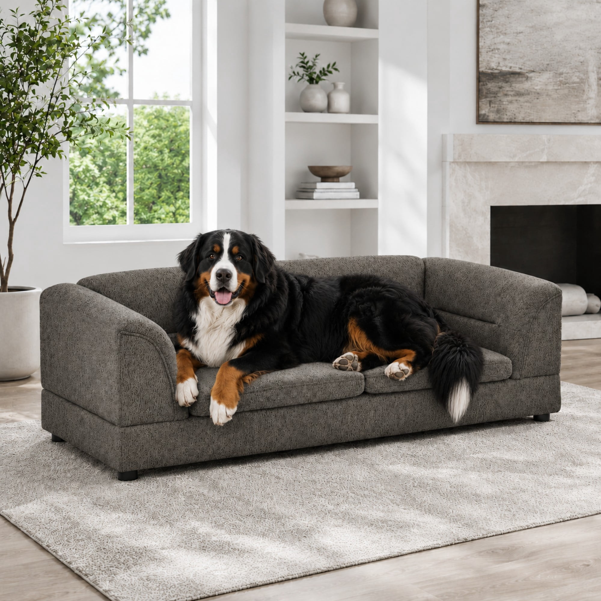 Aenkyo 52" Large Dog Sofa Bed, Linen Pet Couch with Removable Cushions,Dark Gray