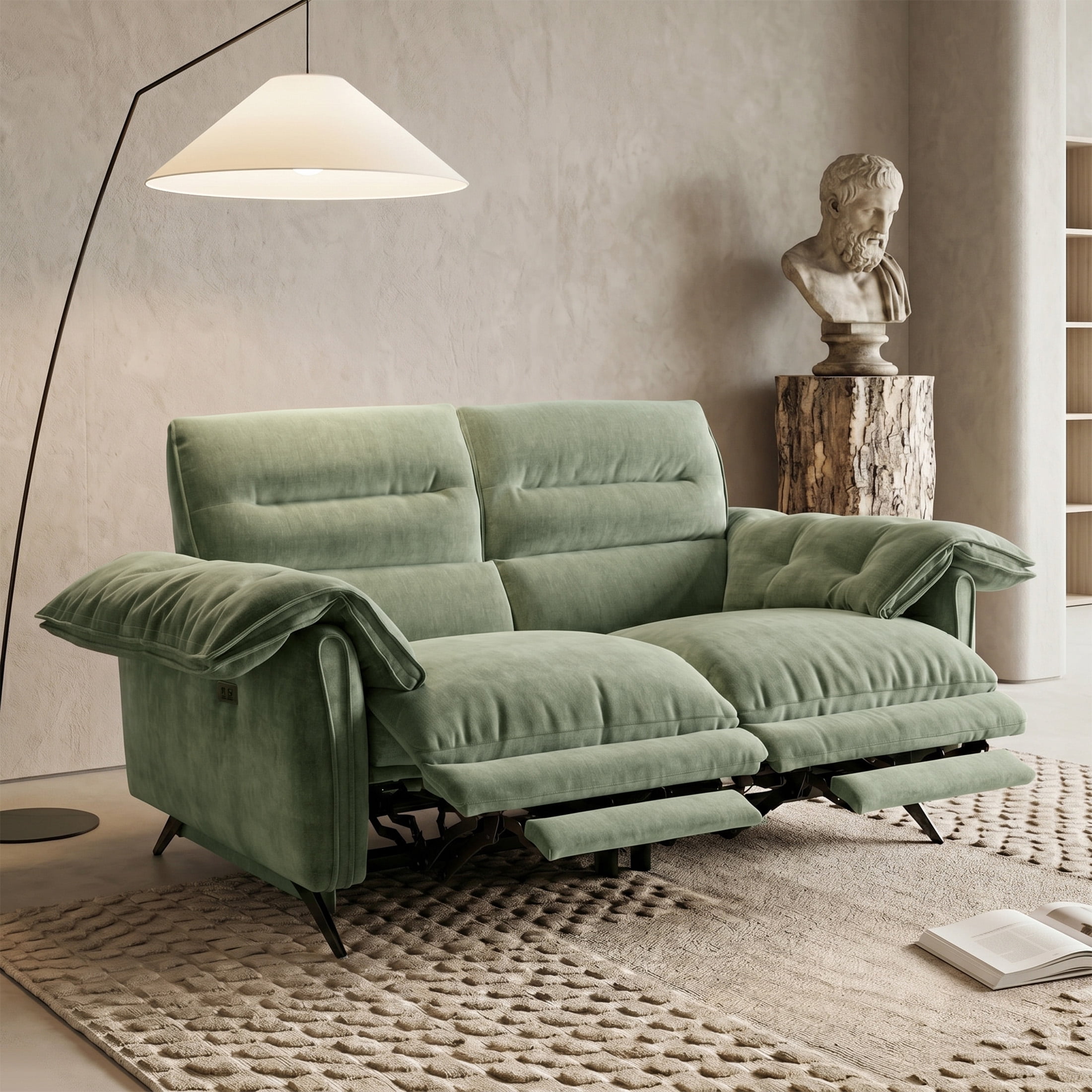 Aenkyo 66" Oversized Power Reclining Loveseat with USB Ports and Footrest, Green