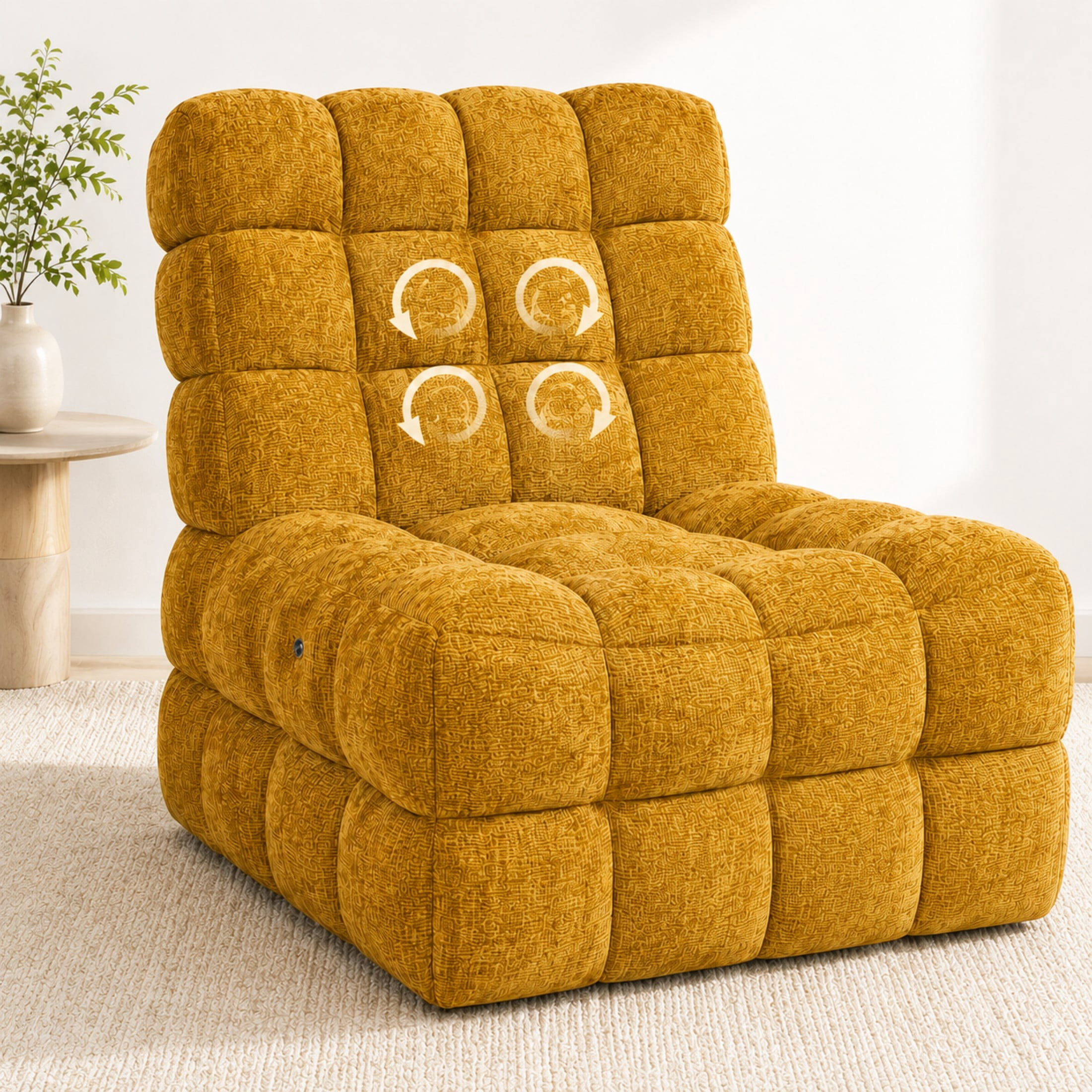 Aenkyo Chenille 2D Roller Massage Sofa Chair, Lounge Accent Chair with Pillow, Yellow