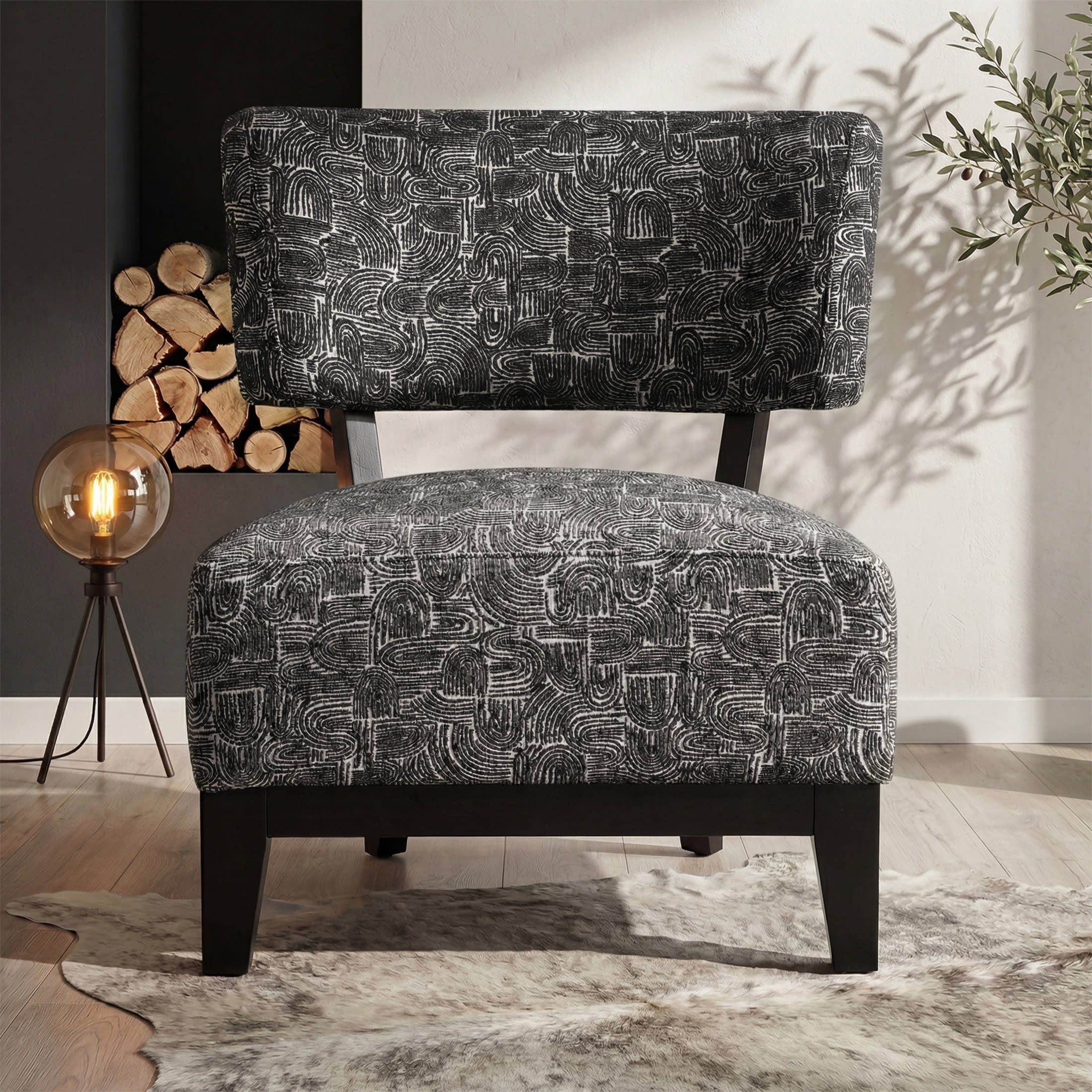 Aenkyo Contemporary Chenille Fabric Armless Accent Chair, Black