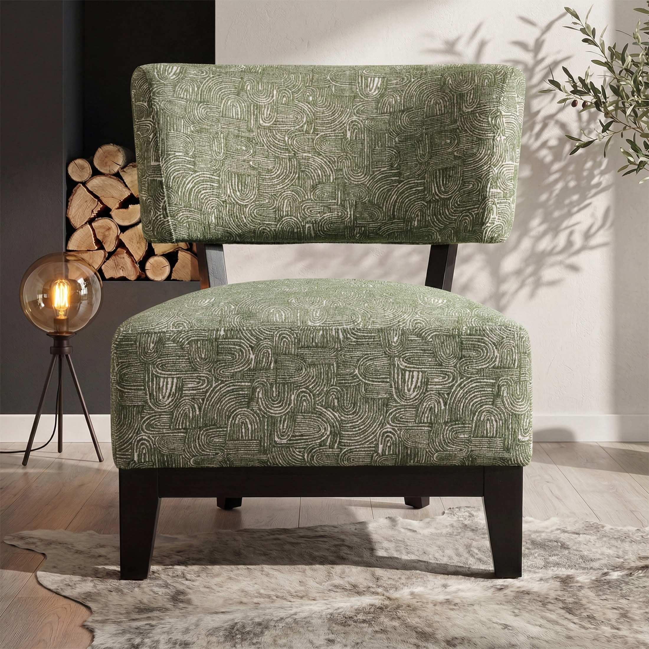 Aenkyo Contemporary Chenille Fabric Armless Accent Chair, Green