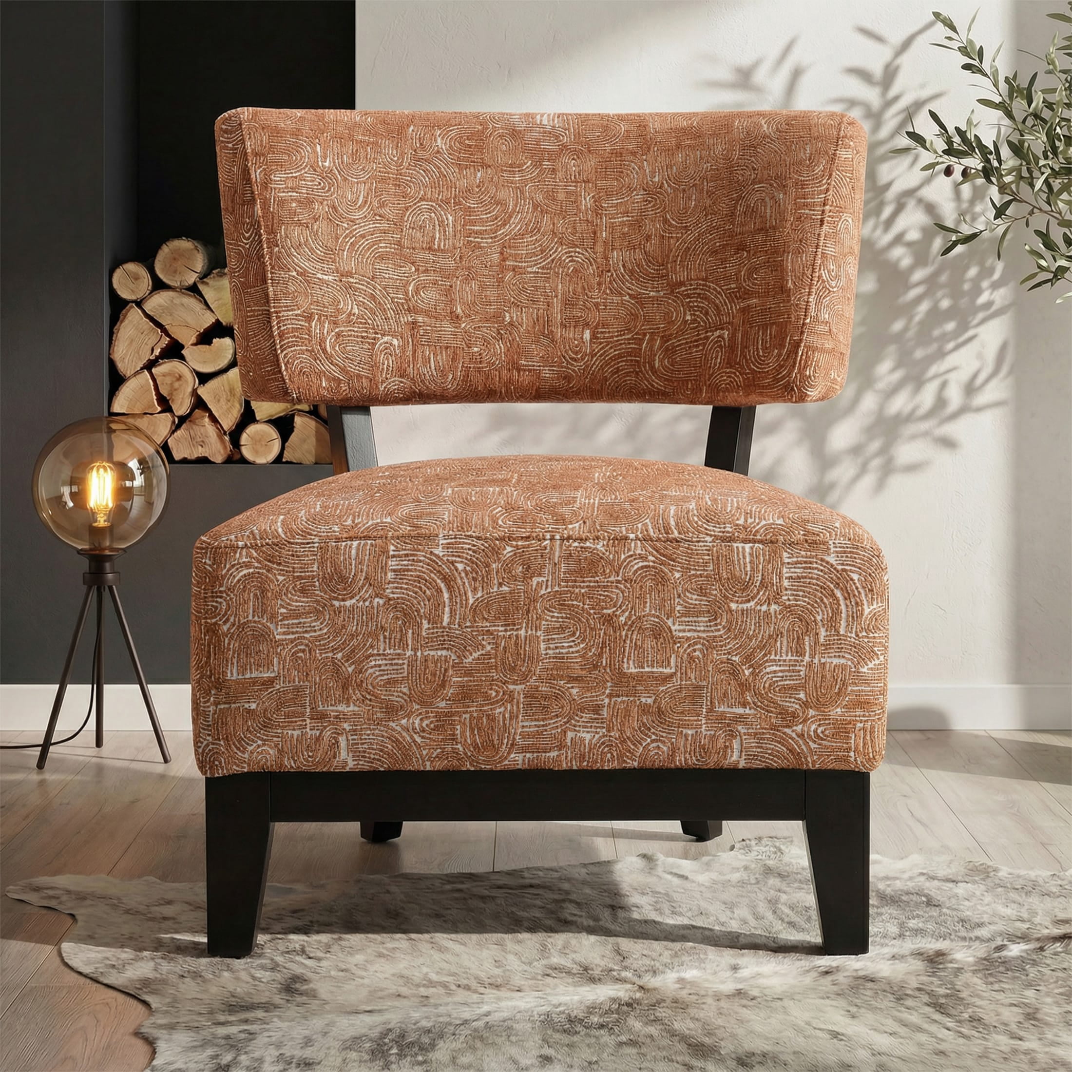 Aenkyo Contemporary Chenille Fabric Armless Accent Chair, Orange