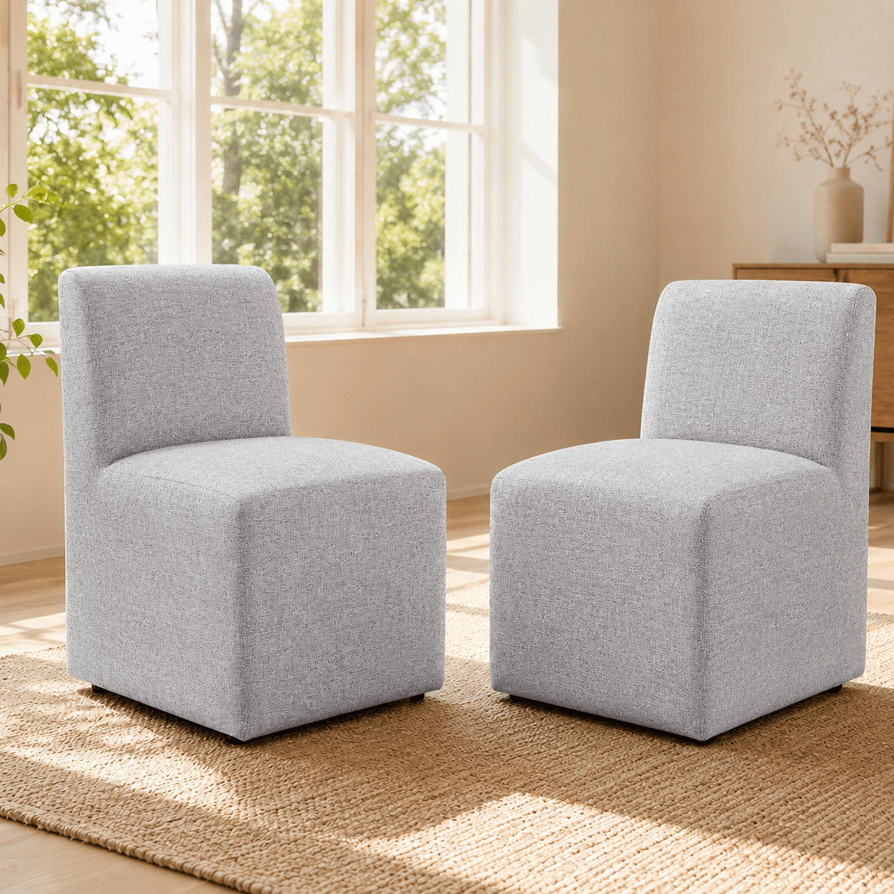 Aenkyo Dining Chairs with Casters, Set of 2, Upholstered Rolling Side Chairs, Feather Gray