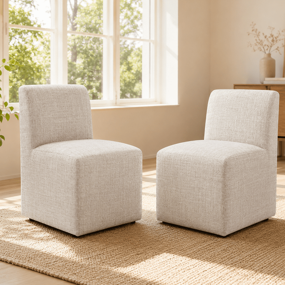 Aenkyo Dining Chairs with Casters, Set of 2, Upholstered Rolling Side Chairs, Ginger Brown