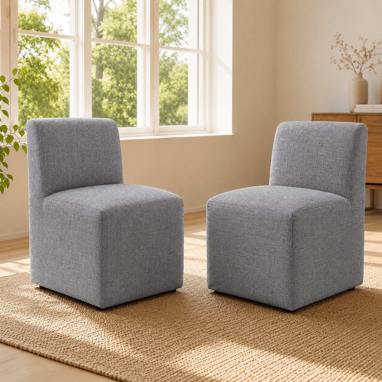 Aenkyo Dining Chairs with Casters, Set of 2, Upholstered Rolling Side Chairs, Pewter Gray