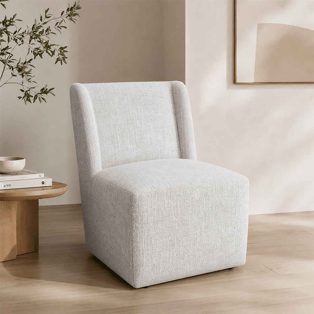 Aenkyo Upholstered Dining Chair with Casters, Modern Wingback Accent Side Chair, White
