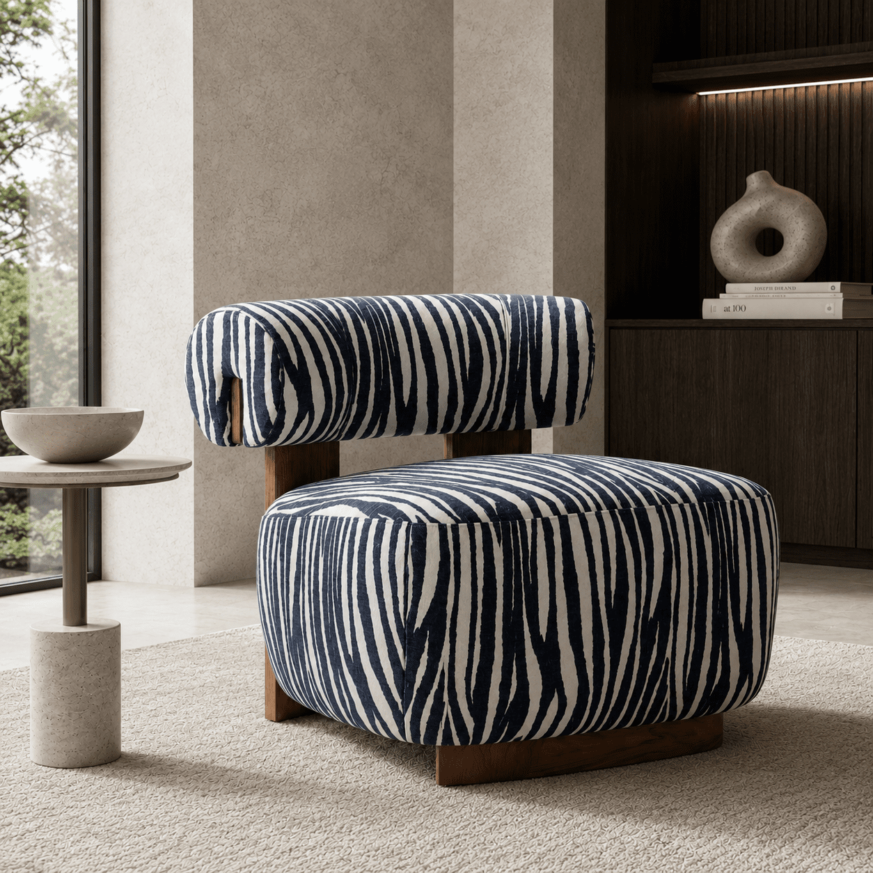 Aenkyo Zebra Stripe Chenille Accent Chair, 24 Inch Deep Seat Armless Chair, Midnight Blue