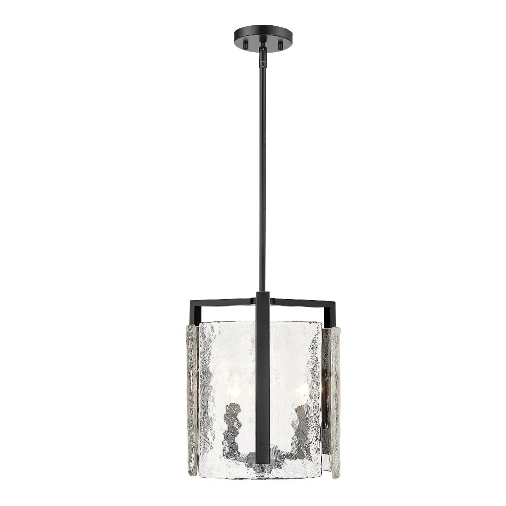 Matte Black Hammered Glass 3-Light Drum Pendant