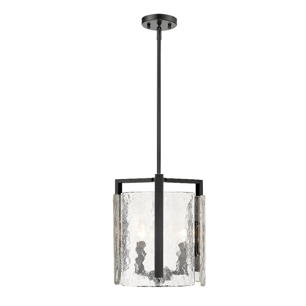 Matte Black Hammered Glass 3-Light Drum Pendant