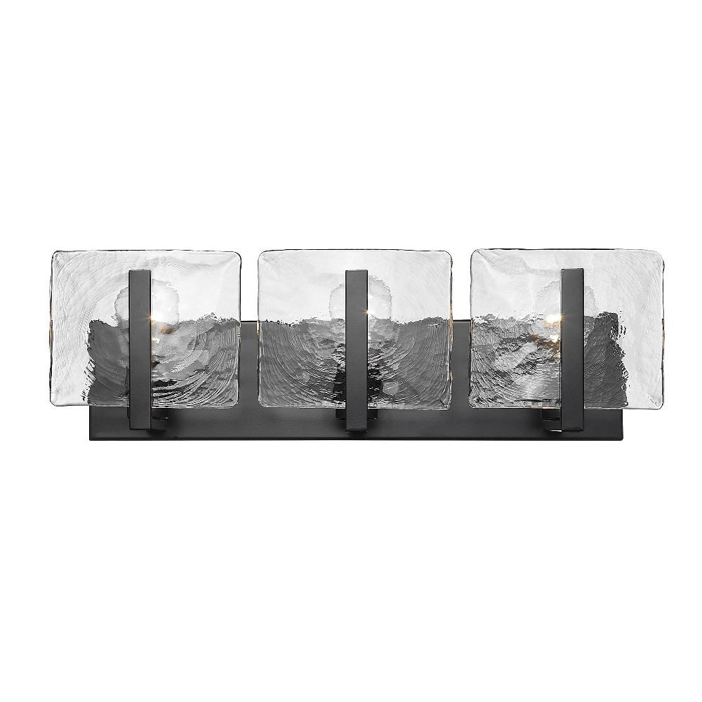 Matte Black 3-Light Vanity with Hammered Water Glass