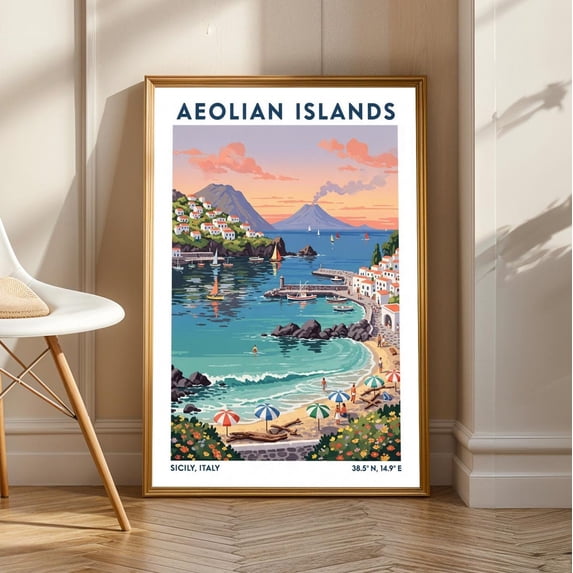 Aeolian Islands Coastal Art Print: Mediterranean Travel Poster ...