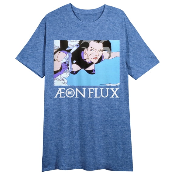 Aeon Flux Flying Crew Neck Short Sleeve Blue Heather Women's Night Shirt-Small