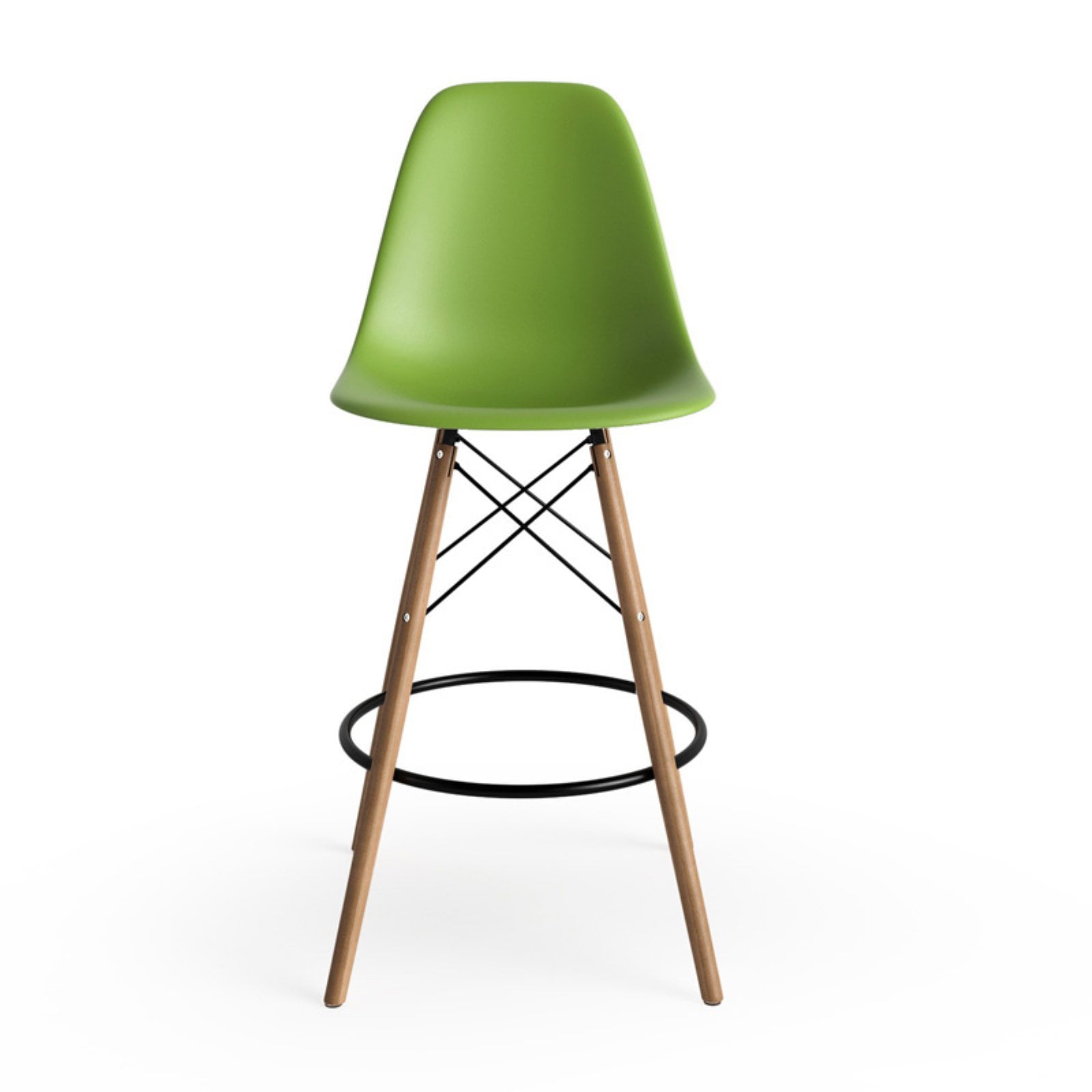 Parisian Modern Classic Green Counter Stools with Natural Wood Legs, Set of 2