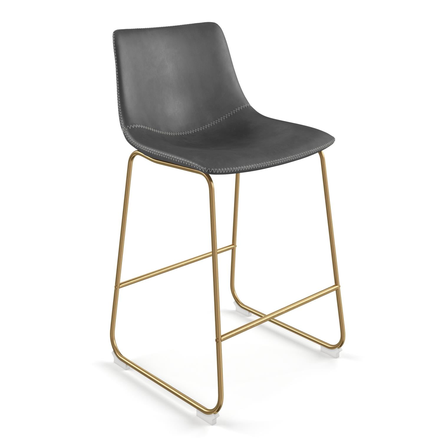 Vintage Flair Modern Touch Grey & Gold Faux Leather Counter Stools