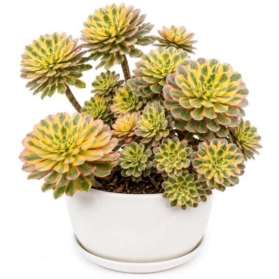 Aeonium Sunburst Live Plant in 4 Inch Pot, Variegated Pink Succulent, Rare Rosette Houseplant for Indoor Decor, Containers, Patios and Succulent Collections