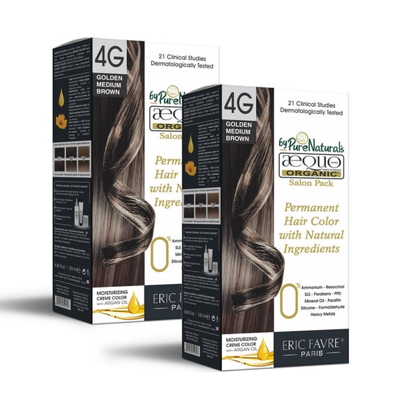 Aequo OrganicCream Salon Pack Hair Colour 4G Golden Medium Brown for Men and Women,120 ML|Natural Long Lasting Permanent Color for Hair,Beard&Mustache|100% Grey Coverage|PPD & Ammonia Free (Pack Of 2)