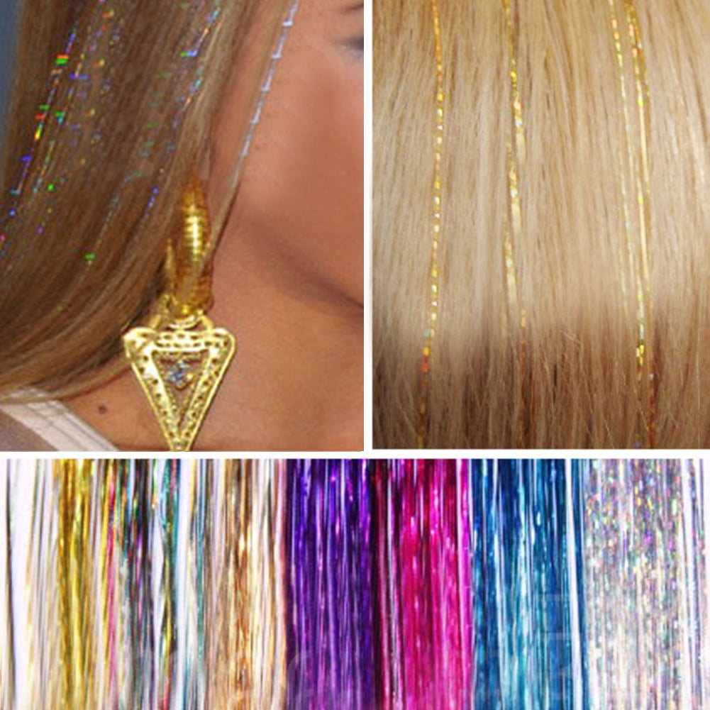 40 HAIR Tinsel Bling EXTENSIONS Sparkly Highlight Streak Xmas New Year  Club