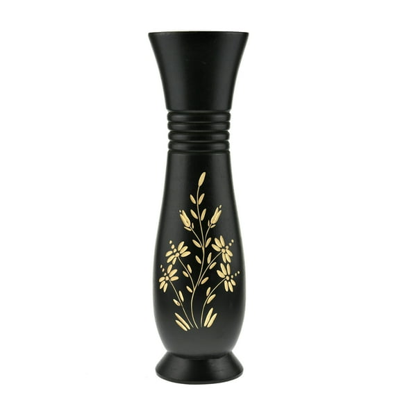 AeraVida 14" Floral Mango wood Vase, Black