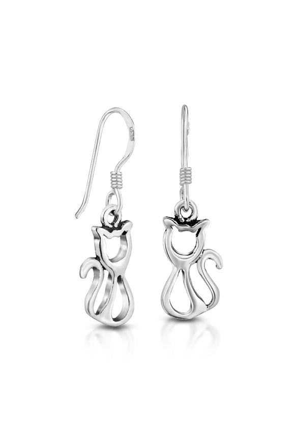 Adorable Gray Feline Cat Inspired .925 Sterling Silver Cat Lovers Animals Jewelry Gift Dangle Earrings for Women Accessories Anniversary Jewelry Gift