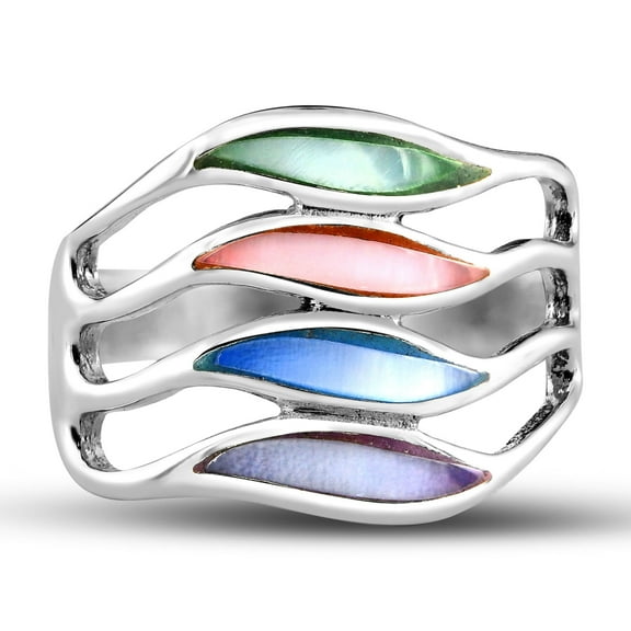 AeraVida Amazing Waves of Multi-Color Mother of Pearl Inlay Sterling Silver Beachwear Ring for Women Accessories Anniversary Jewelry Gift Ring Size - 7