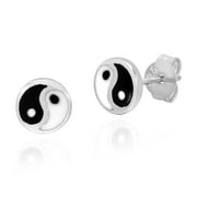 AeraVida Balancing Duality Yin and Yang Symbol Sterling Silver 7mm Stud Earrings