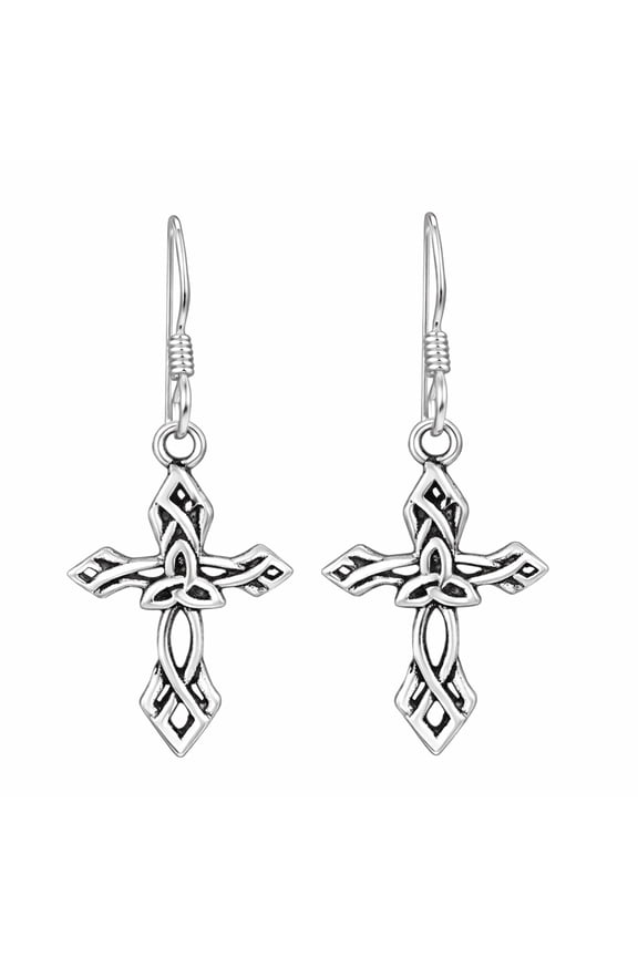 Beautiful Trinity Knot Cross Sterling Silver Dangle Earrings