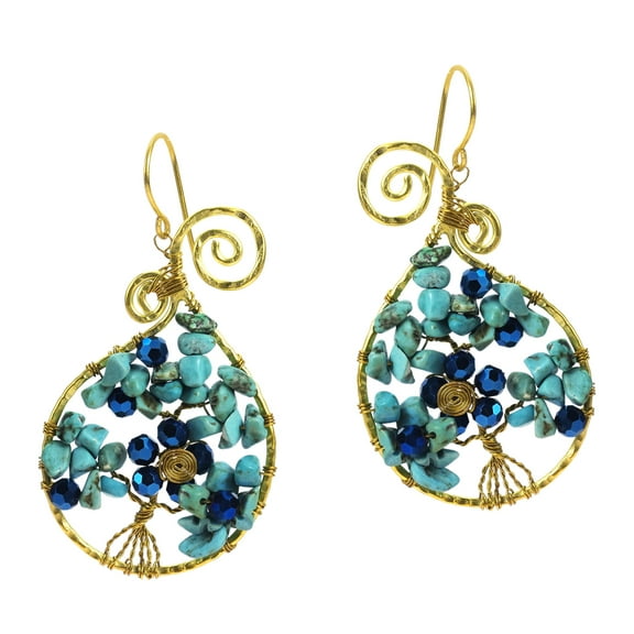 AeraVida Beautiful Vintage Filigree Tree of Life Teardrop Shape in Brass Dangle Earrings, 30x55mm