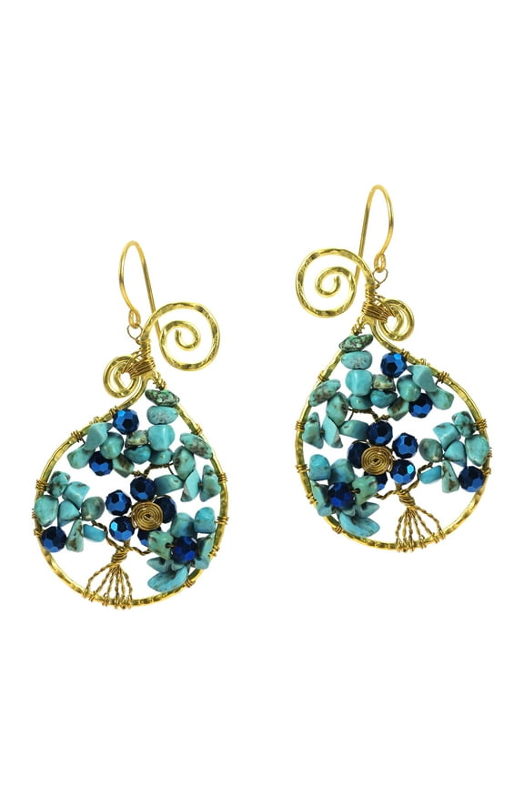 Beautiful Vintage Filigree Tree of Life Teardrop Shape in Brass Dangle Earrings, 30x55mm