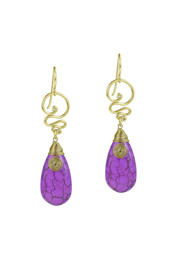 Bohemian Chic Purple Howlite and Brass Timeless Teardrop Fish Hook Earrings Jewelry Gifts for Women
