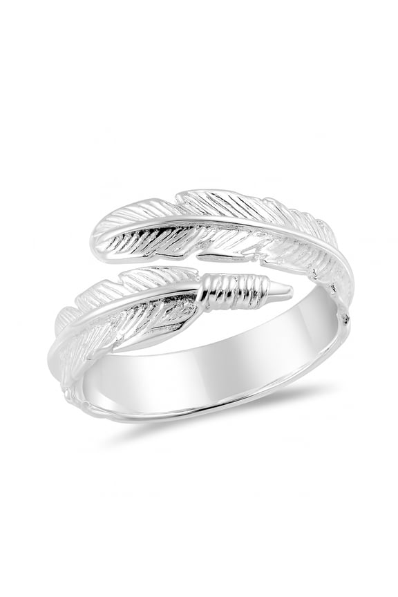 Boho Chic Spiritual Embrace Flying Nature Feather Wrap Around Adjustable Fit .925 Sterling Silver Ring Unisex Jewelry Gifts