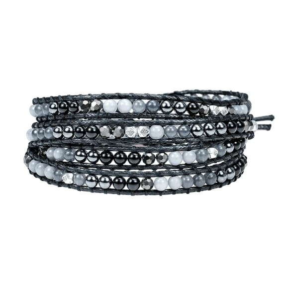 AeraVida Boho Chic and Trendy Black & Gray Tones Mixed Beads Stylish Multi-Wrap Layered Leather Tribal Bracelet Casual Everyday Wear Unisex Jewelry Gifts