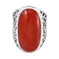 thumbnail image 1 of AeraVida Bold Lrg Oval Red Synthetic Coral .925 Silver Intricate Heart Filigree Ring-7, 1 of 6