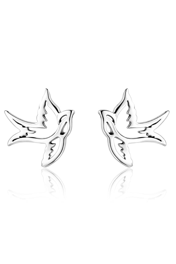 Brave Little Sterling Silver Swallow Birds Stud Earrings